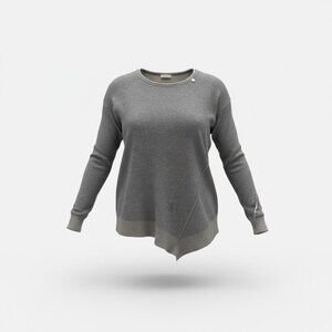 Margaret O'Leary Heather Gray Asymmetrical Long Sleeve Top Diagonal Seam